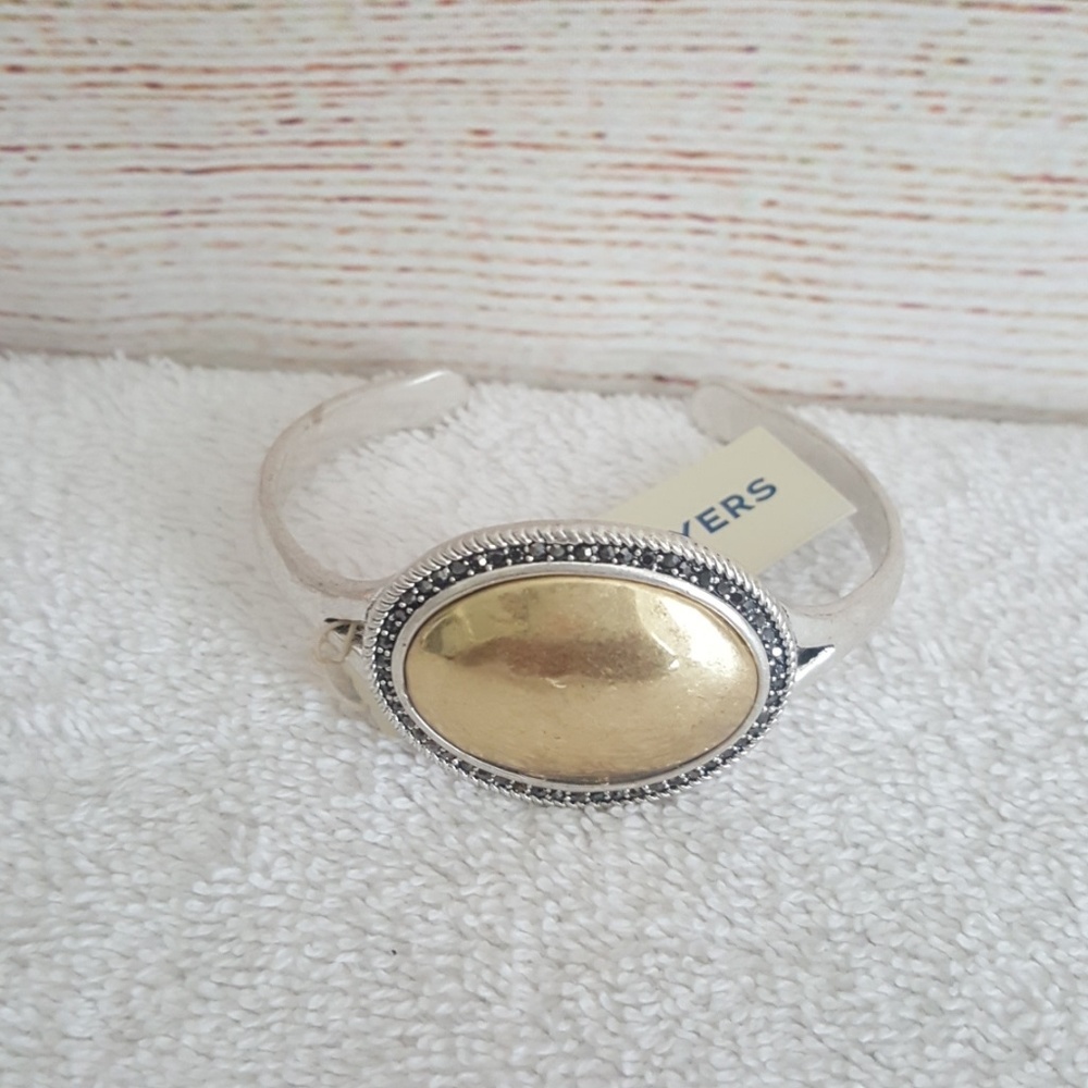 New Lucky Brand Two Tone Pave Cuff Bracelet - Picture 1 of 5